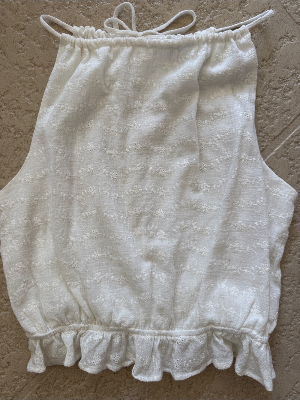 Gilli White Eyelet Ruffle-Hem Sleeveless Top